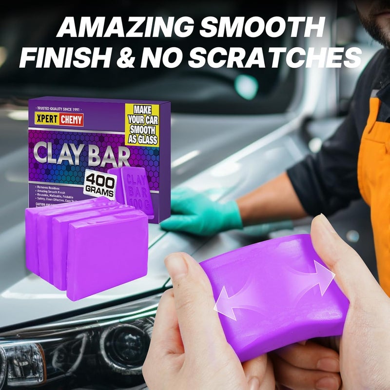 XPERTCHEMY Car Clay Bar 4 Pack 400g(4x100g), Auto Detailing Premium Grade No Scratch Magic Clay Bars Cleaner Kit with Washing and Adsorption Capacity for Car Auto SUV, RV, Truck, Purple - Image 2